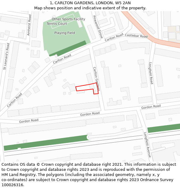 1, CARLTON GARDENS, LONDON, W5 2AN: Location map and indicative extent of plot