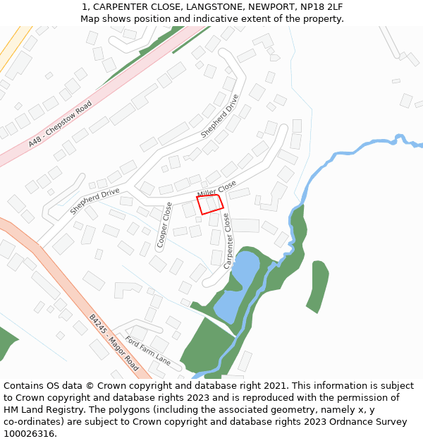 1, CARPENTER CLOSE, LANGSTONE, NEWPORT, NP18 2LF: Location map and indicative extent of plot