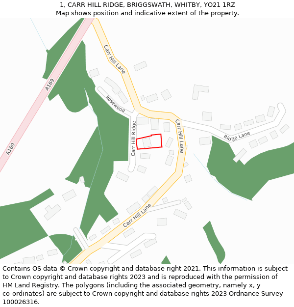1, CARR HILL RIDGE, BRIGGSWATH, WHITBY, YO21 1RZ: Location map and indicative extent of plot