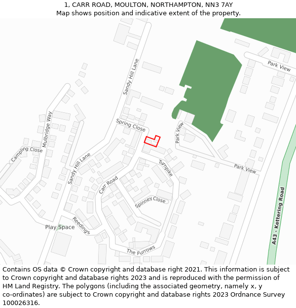 1, CARR ROAD, MOULTON, NORTHAMPTON, NN3 7AY: Location map and indicative extent of plot