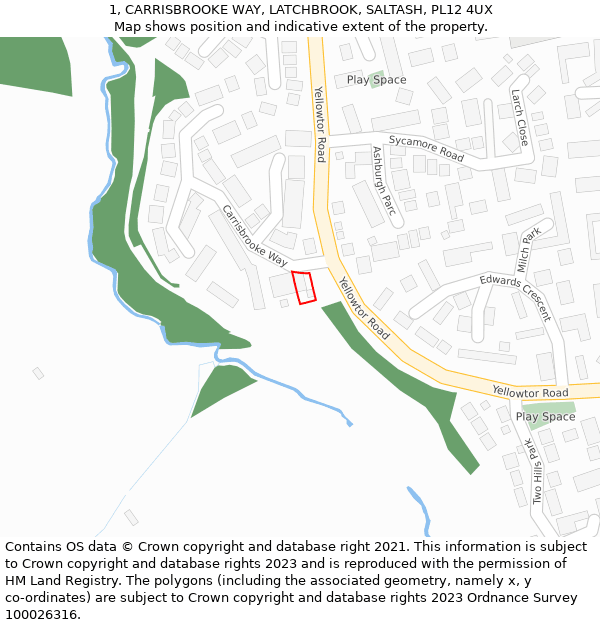 1, CARRISBROOKE WAY, LATCHBROOK, SALTASH, PL12 4UX: Location map and indicative extent of plot