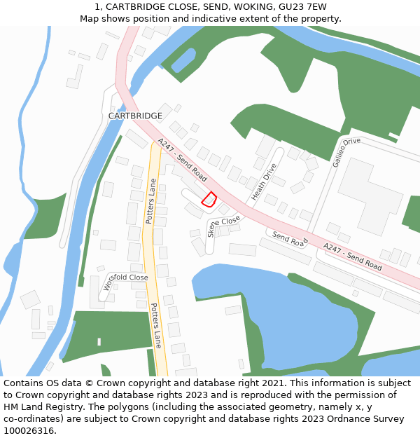 1, CARTBRIDGE CLOSE, SEND, WOKING, GU23 7EW: Location map and indicative extent of plot