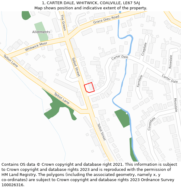 1, CARTER DALE, WHITWICK, COALVILLE, LE67 5AJ: Location map and indicative extent of plot