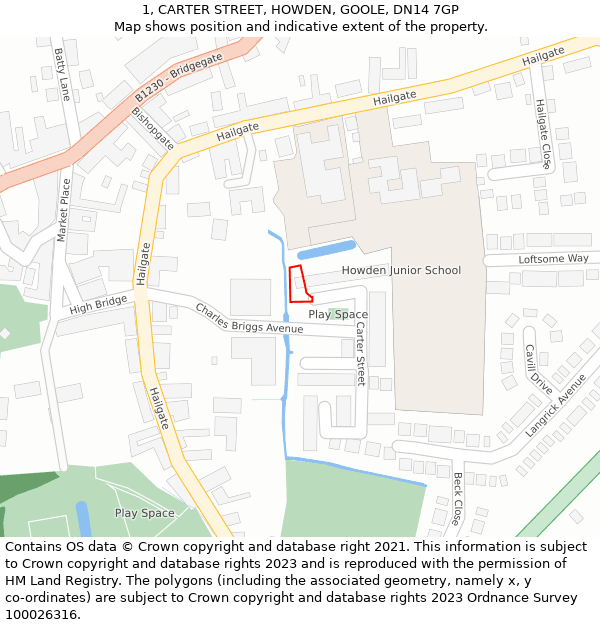 1, CARTER STREET, HOWDEN, GOOLE, DN14 7GP: Location map and indicative extent of plot