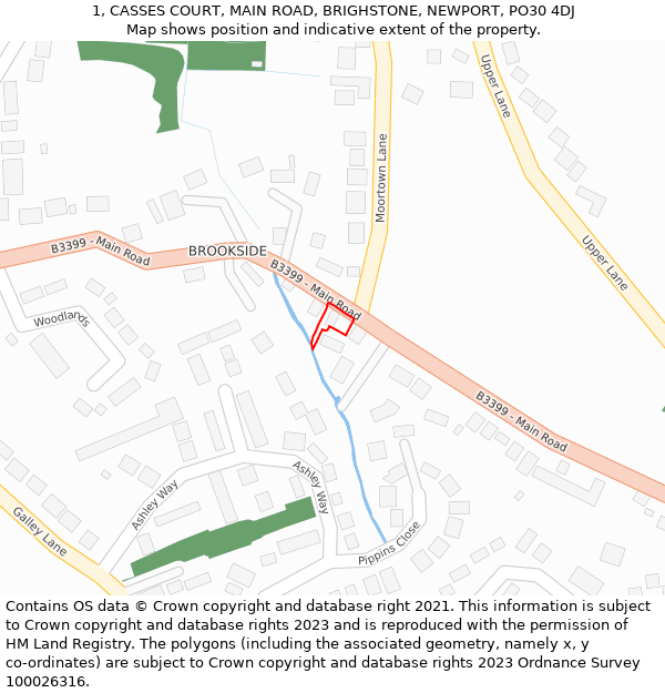 1, CASSES COURT, MAIN ROAD, BRIGHSTONE, NEWPORT, PO30 4DJ: Location map and indicative extent of plot