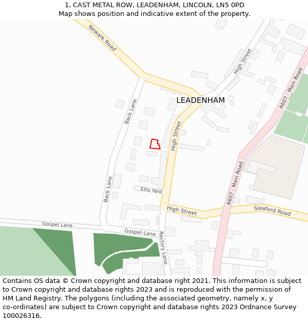 1, CAST METAL ROW, LEADENHAM, LINCOLN, LN5 0PD: Location map and indicative extent of plot