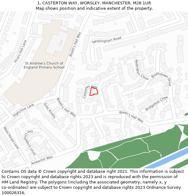 1, CASTERTON WAY, WORSLEY, MANCHESTER, M28 1UR: Location map and indicative extent of plot