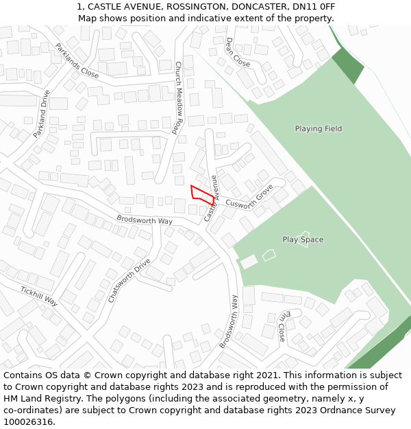 1, CASTLE AVENUE, ROSSINGTON, DONCASTER, DN11 0FF: Location map and indicative extent of plot
