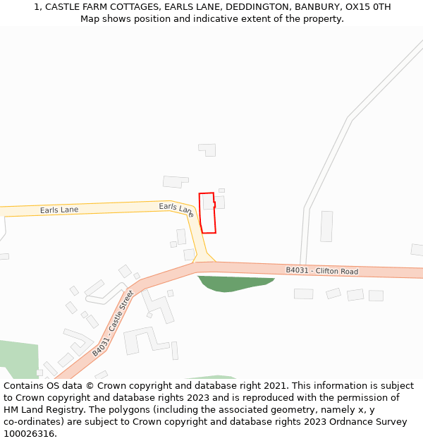 1, CASTLE FARM COTTAGES, EARLS LANE, DEDDINGTON, BANBURY, OX15 0TH: Location map and indicative extent of plot