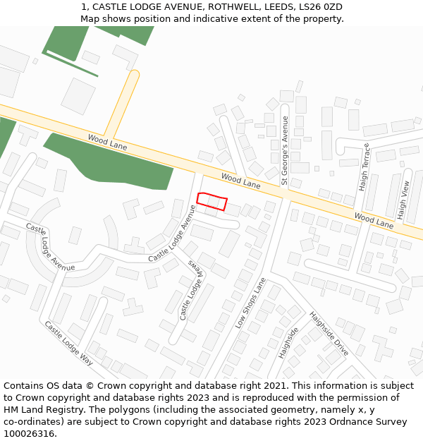1, CASTLE LODGE AVENUE, ROTHWELL, LEEDS, LS26 0ZD: Location map and indicative extent of plot