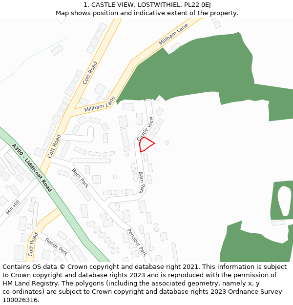 1, CASTLE VIEW, LOSTWITHIEL, PL22 0EJ: Location map and indicative extent of plot