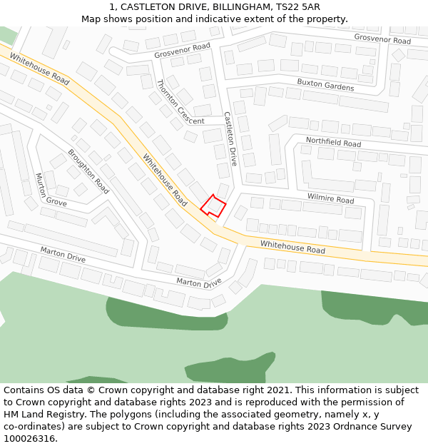 1, CASTLETON DRIVE, BILLINGHAM, TS22 5AR: Location map and indicative extent of plot