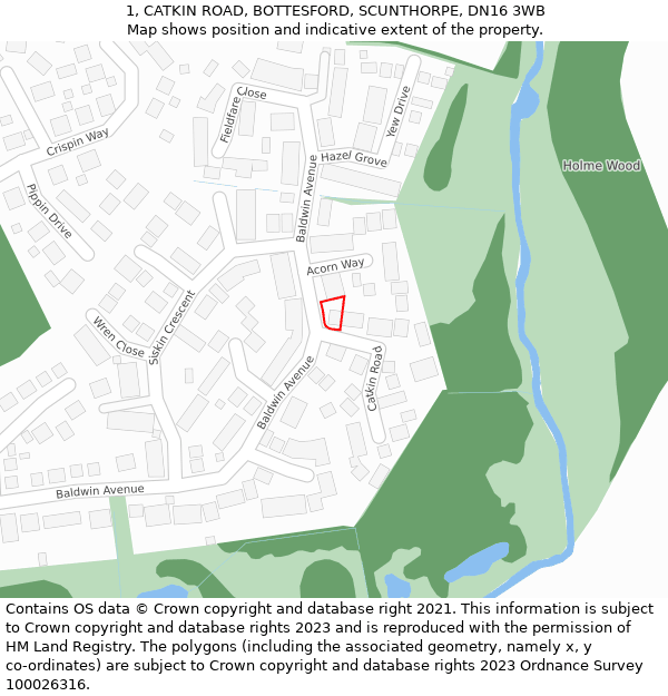 1, CATKIN ROAD, BOTTESFORD, SCUNTHORPE, DN16 3WB: Location map and indicative extent of plot