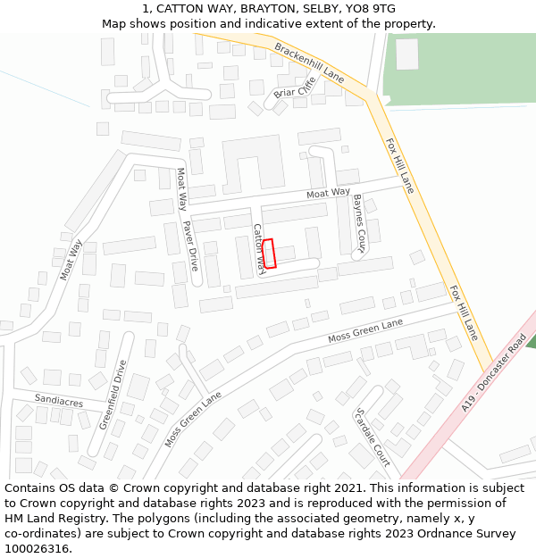 1, CATTON WAY, BRAYTON, SELBY, YO8 9TG: Location map and indicative extent of plot