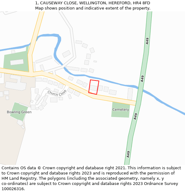 1, CAUSEWAY CLOSE, WELLINGTON, HEREFORD, HR4 8FD: Location map and indicative extent of plot