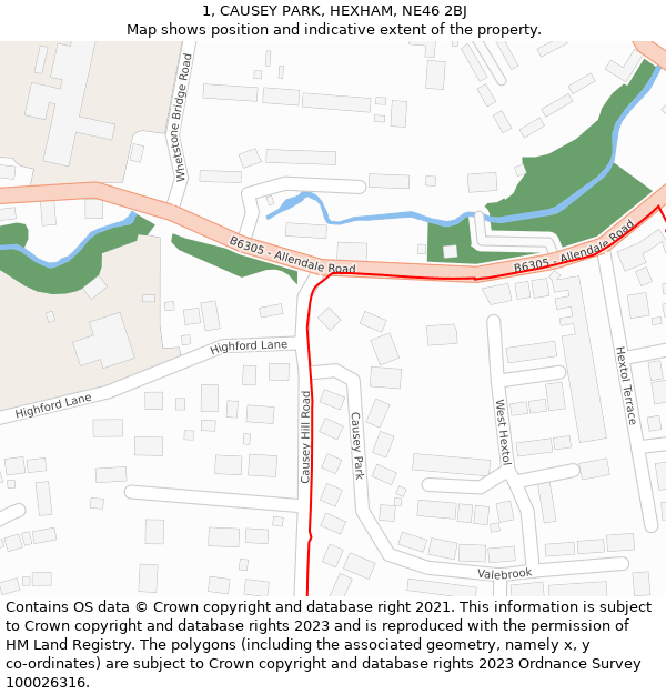 1, CAUSEY PARK, HEXHAM, NE46 2BJ: Location map and indicative extent of plot