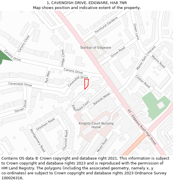 1, CAVENDISH DRIVE, EDGWARE, HA8 7NR: Location map and indicative extent of plot