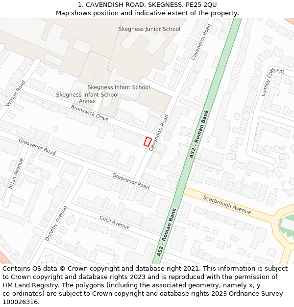 1, CAVENDISH ROAD, SKEGNESS, PE25 2QU: Location map and indicative extent of plot