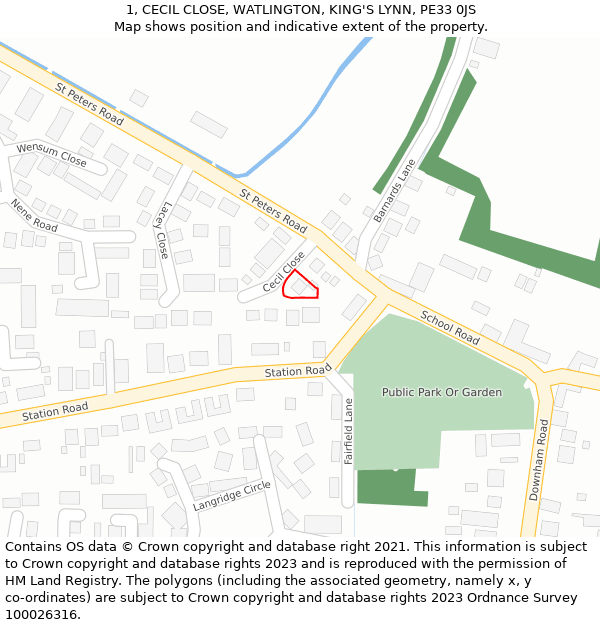 1, CECIL CLOSE, WATLINGTON, KING'S LYNN, PE33 0JS: Location map and indicative extent of plot