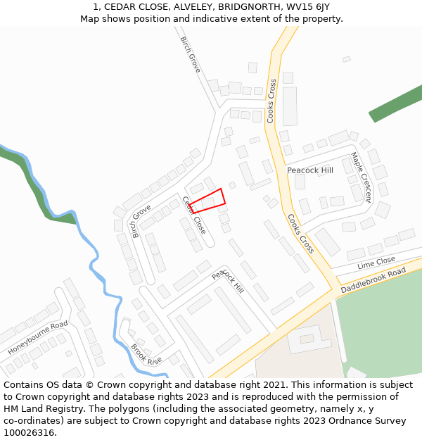 1, CEDAR CLOSE, ALVELEY, BRIDGNORTH, WV15 6JY: Location map and indicative extent of plot