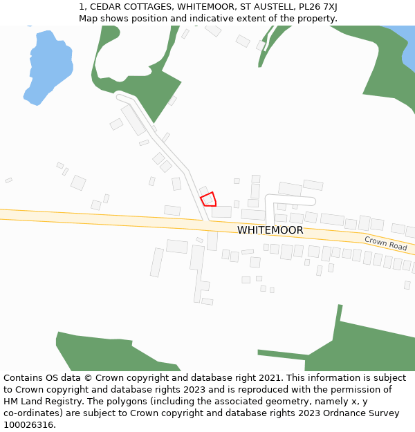 1, CEDAR COTTAGES, WHITEMOOR, ST AUSTELL, PL26 7XJ: Location map and indicative extent of plot