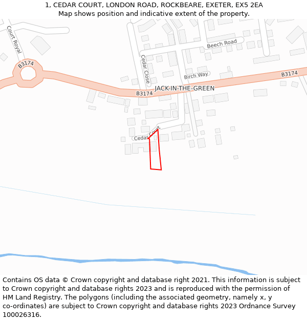 1, CEDAR COURT, LONDON ROAD, ROCKBEARE, EXETER, EX5 2EA: Location map and indicative extent of plot