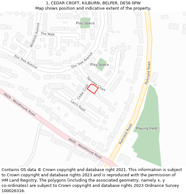 1, CEDAR CROFT, KILBURN, BELPER, DE56 0PW: Location map and indicative extent of plot