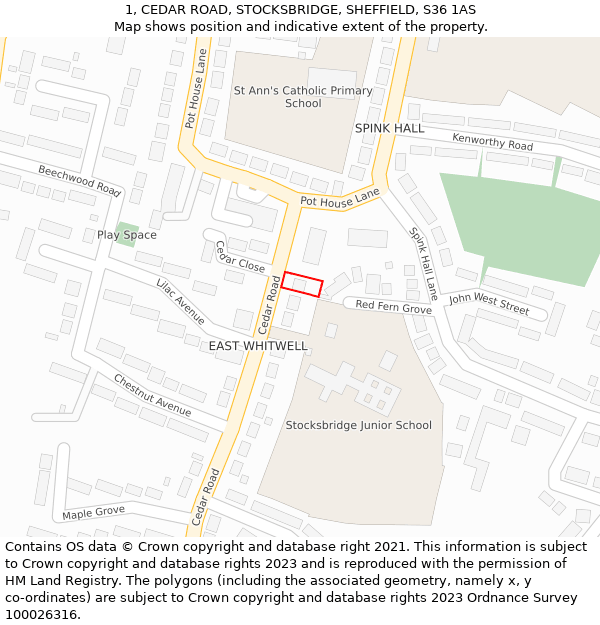 1, CEDAR ROAD, STOCKSBRIDGE, SHEFFIELD, S36 1AS: Location map and indicative extent of plot