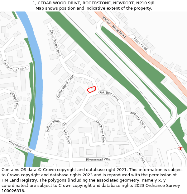 1, CEDAR WOOD DRIVE, ROGERSTONE, NEWPORT, NP10 9JR: Location map and indicative extent of plot