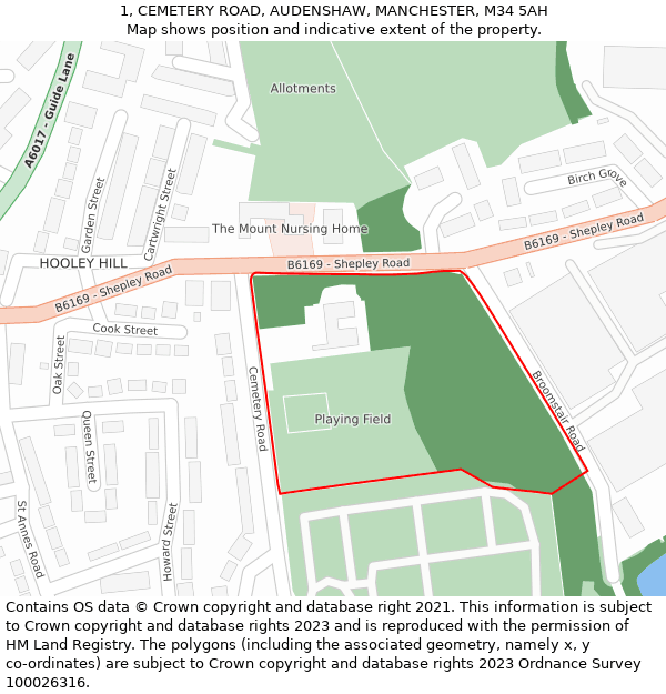 1, CEMETERY ROAD, AUDENSHAW, MANCHESTER, M34 5AH: Location map and indicative extent of plot