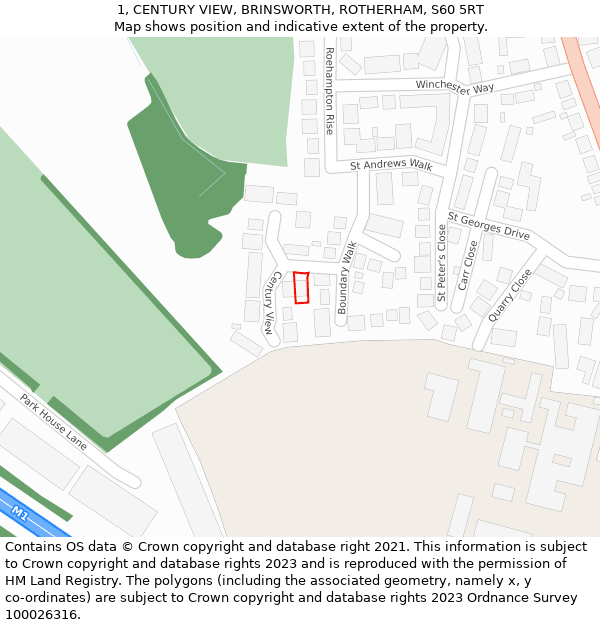 1, CENTURY VIEW, BRINSWORTH, ROTHERHAM, S60 5RT: Location map and indicative extent of plot