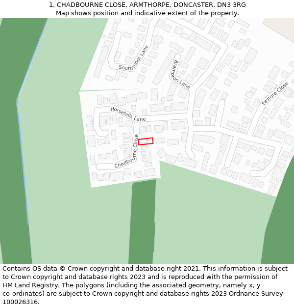 1, CHADBOURNE CLOSE, ARMTHORPE, DONCASTER, DN3 3RG: Location map and indicative extent of plot