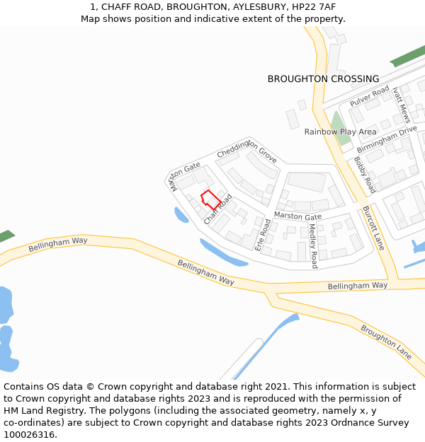 1, CHAFF ROAD, BROUGHTON, AYLESBURY, HP22 7AF: Location map and indicative extent of plot