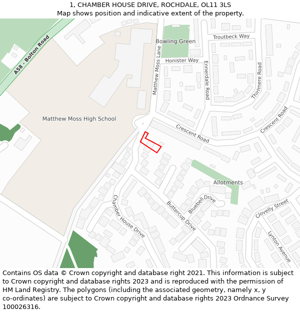1, CHAMBER HOUSE DRIVE, ROCHDALE, OL11 3LS: Location map and indicative extent of plot