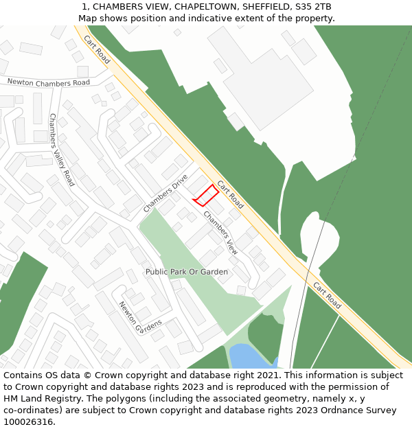 1, CHAMBERS VIEW, CHAPELTOWN, SHEFFIELD, S35 2TB: Location map and indicative extent of plot