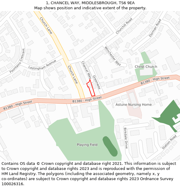 1, CHANCEL WAY, MIDDLESBROUGH, TS6 9EA: Location map and indicative extent of plot