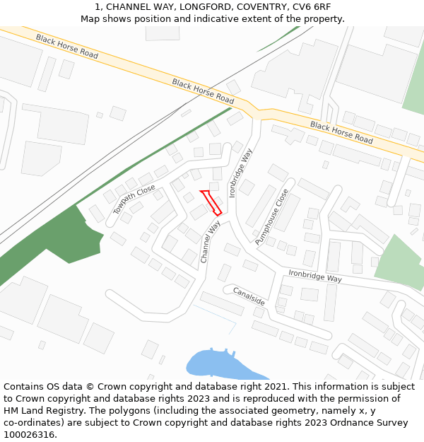 1, CHANNEL WAY, LONGFORD, COVENTRY, CV6 6RF: Location map and indicative extent of plot