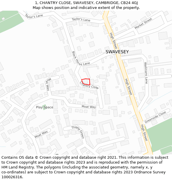 1, CHANTRY CLOSE, SWAVESEY, CAMBRIDGE, CB24 4GJ: Location map and indicative extent of plot