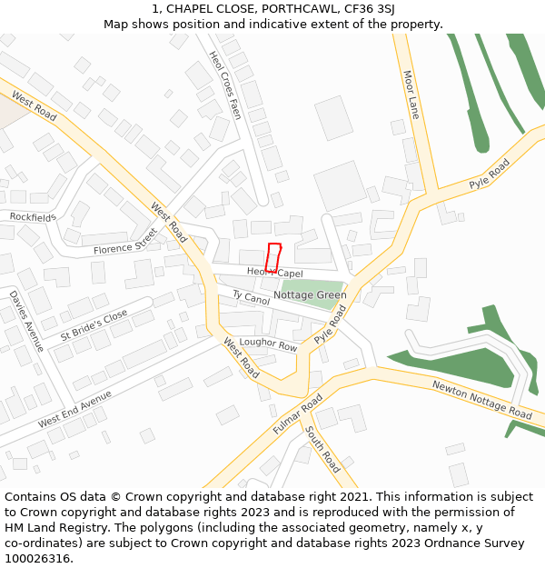 1, CHAPEL CLOSE, PORTHCAWL, CF36 3SJ: Location map and indicative extent of plot