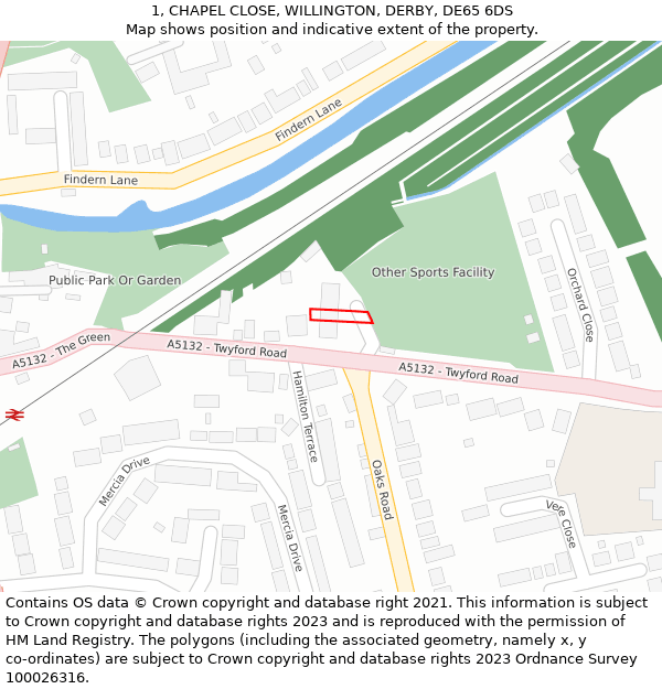 1, CHAPEL CLOSE, WILLINGTON, DERBY, DE65 6DS: Location map and indicative extent of plot