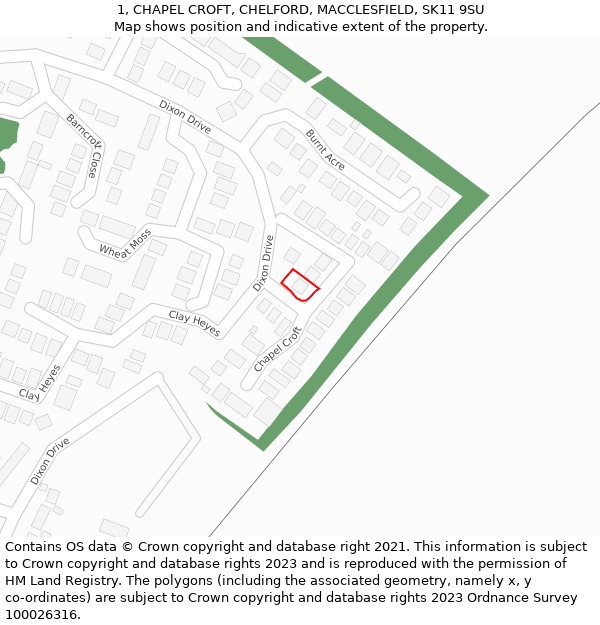 1, CHAPEL CROFT, CHELFORD, MACCLESFIELD, SK11 9SU: Location map and indicative extent of plot