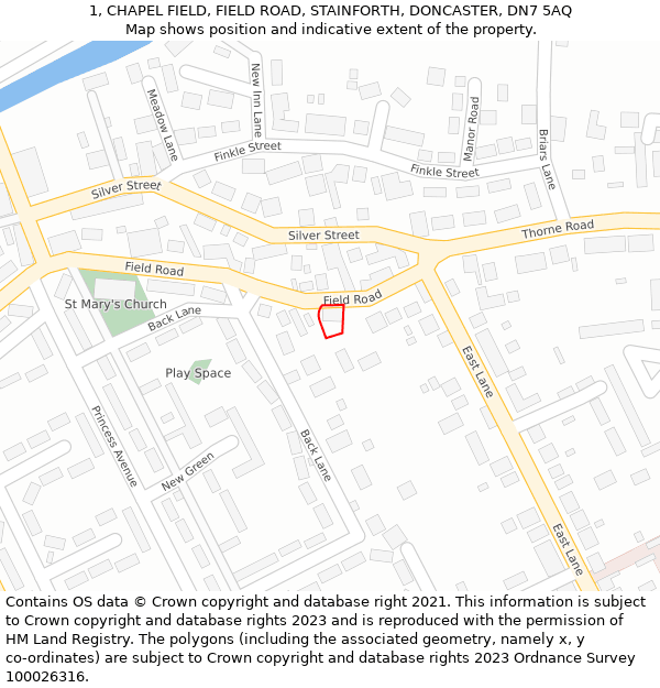 1, CHAPEL FIELD, FIELD ROAD, STAINFORTH, DONCASTER, DN7 5AQ: Location map and indicative extent of plot