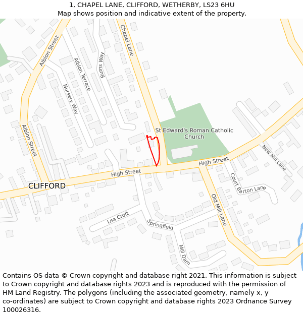 1, CHAPEL LANE, CLIFFORD, WETHERBY, LS23 6HU: Location map and indicative extent of plot