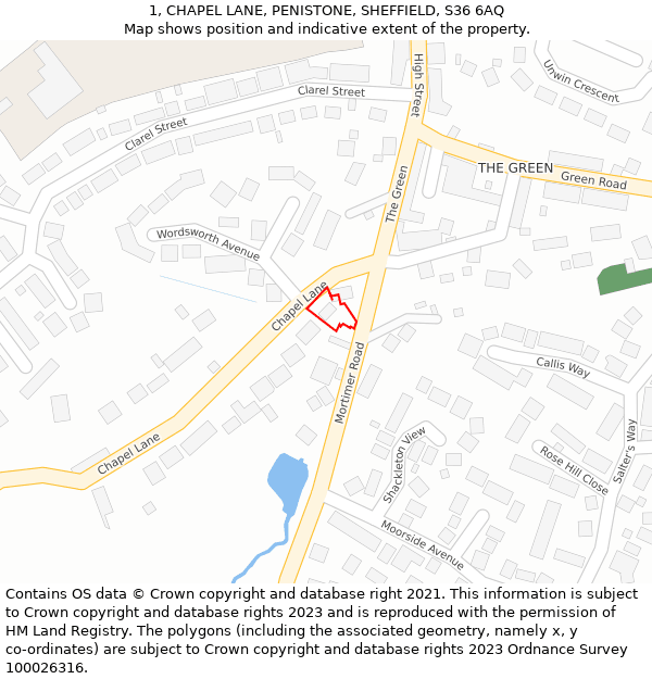 1, CHAPEL LANE, PENISTONE, SHEFFIELD, S36 6AQ: Location map and indicative extent of plot