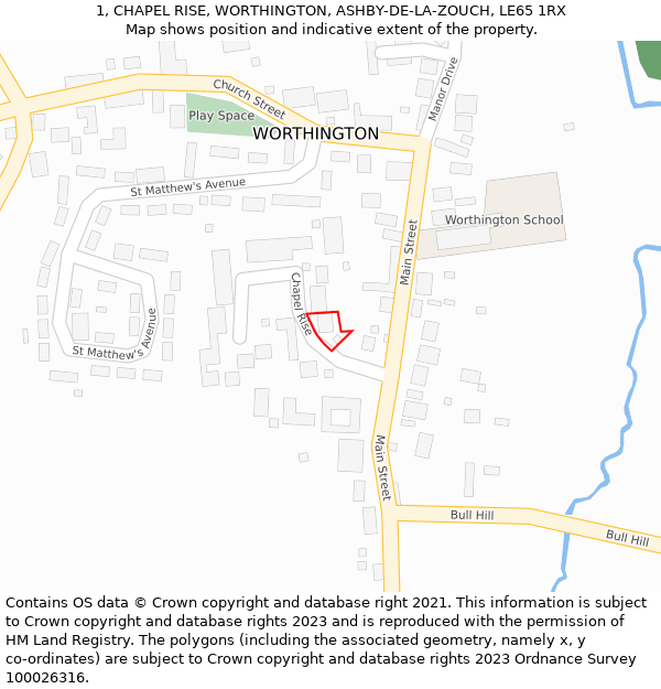 1, CHAPEL RISE, WORTHINGTON, ASHBY-DE-LA-ZOUCH, LE65 1RX: Location map and indicative extent of plot