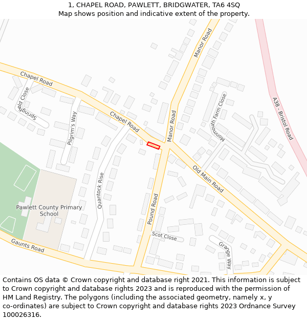 1, CHAPEL ROAD, PAWLETT, BRIDGWATER, TA6 4SQ: Location map and indicative extent of plot