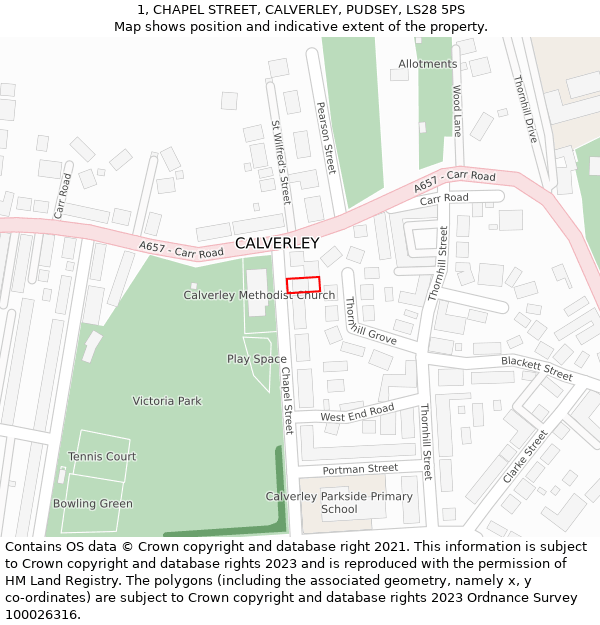 1, CHAPEL STREET, CALVERLEY, PUDSEY, LS28 5PS: Location map and indicative extent of plot