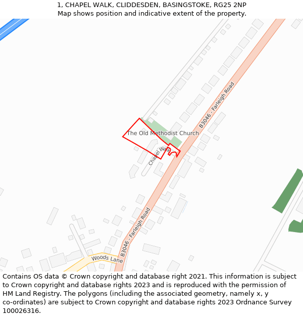 1, CHAPEL WALK, CLIDDESDEN, BASINGSTOKE, RG25 2NP: Location map and indicative extent of plot