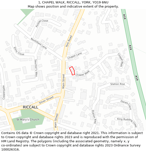 1, CHAPEL WALK, RICCALL, YORK, YO19 6NU: Location map and indicative extent of plot