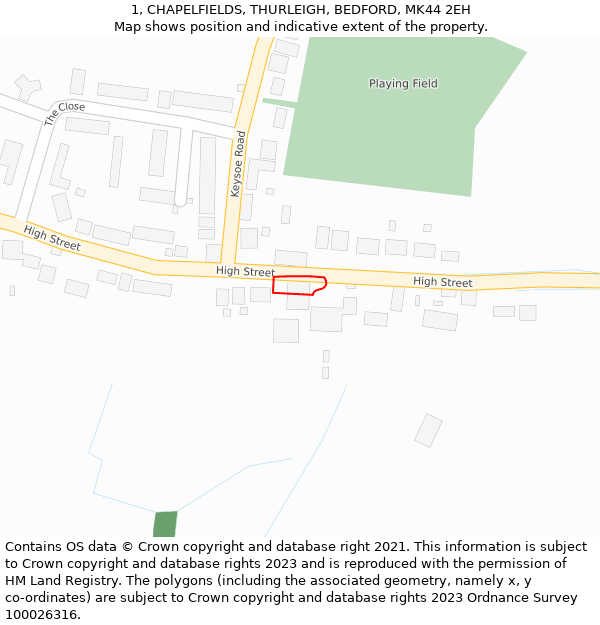 1, CHAPELFIELDS, THURLEIGH, BEDFORD, MK44 2EH: Location map and indicative extent of plot